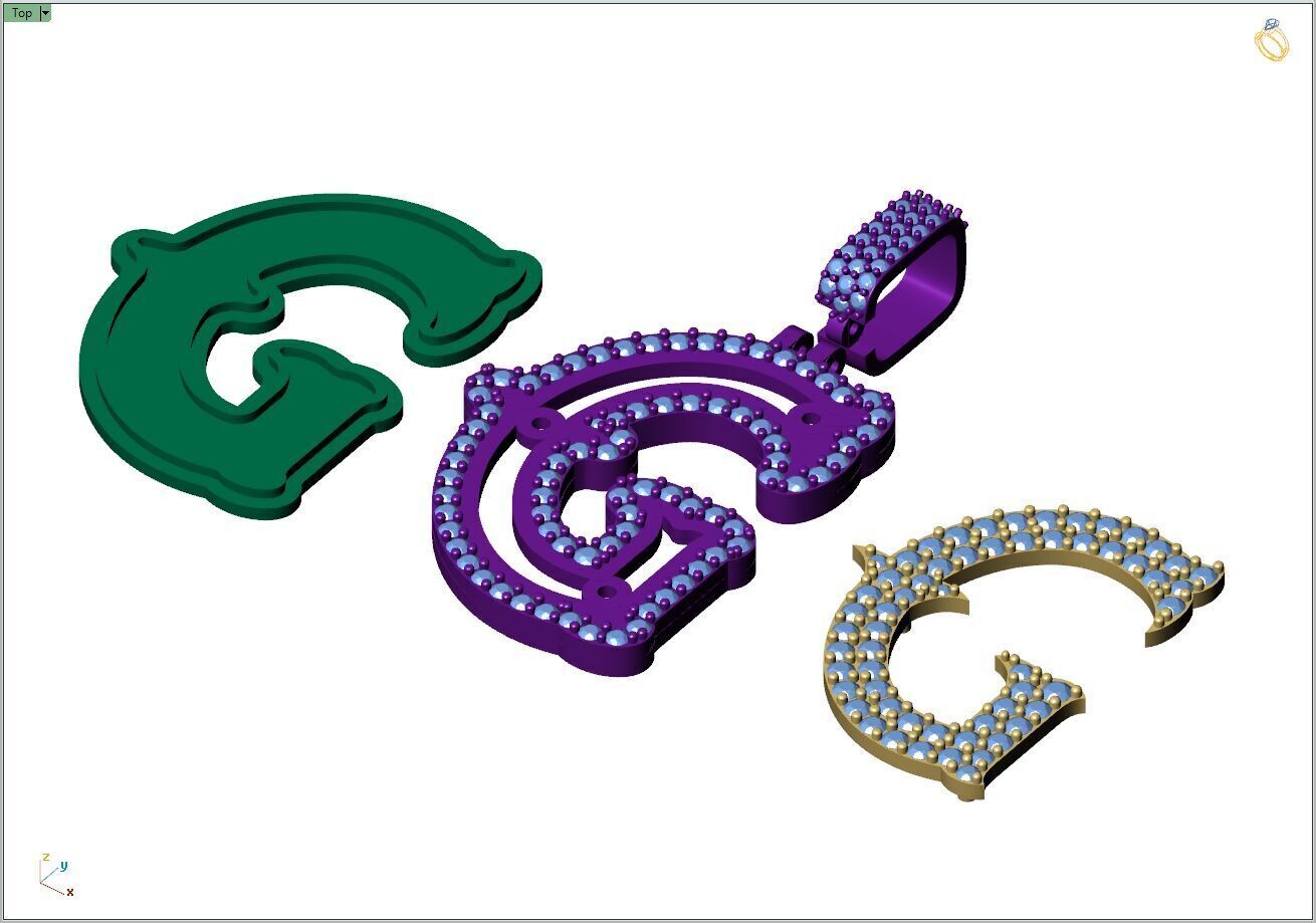 Custom Initial G Letter Diamond  A to Z Alphabet  Necklace 3D print model_12