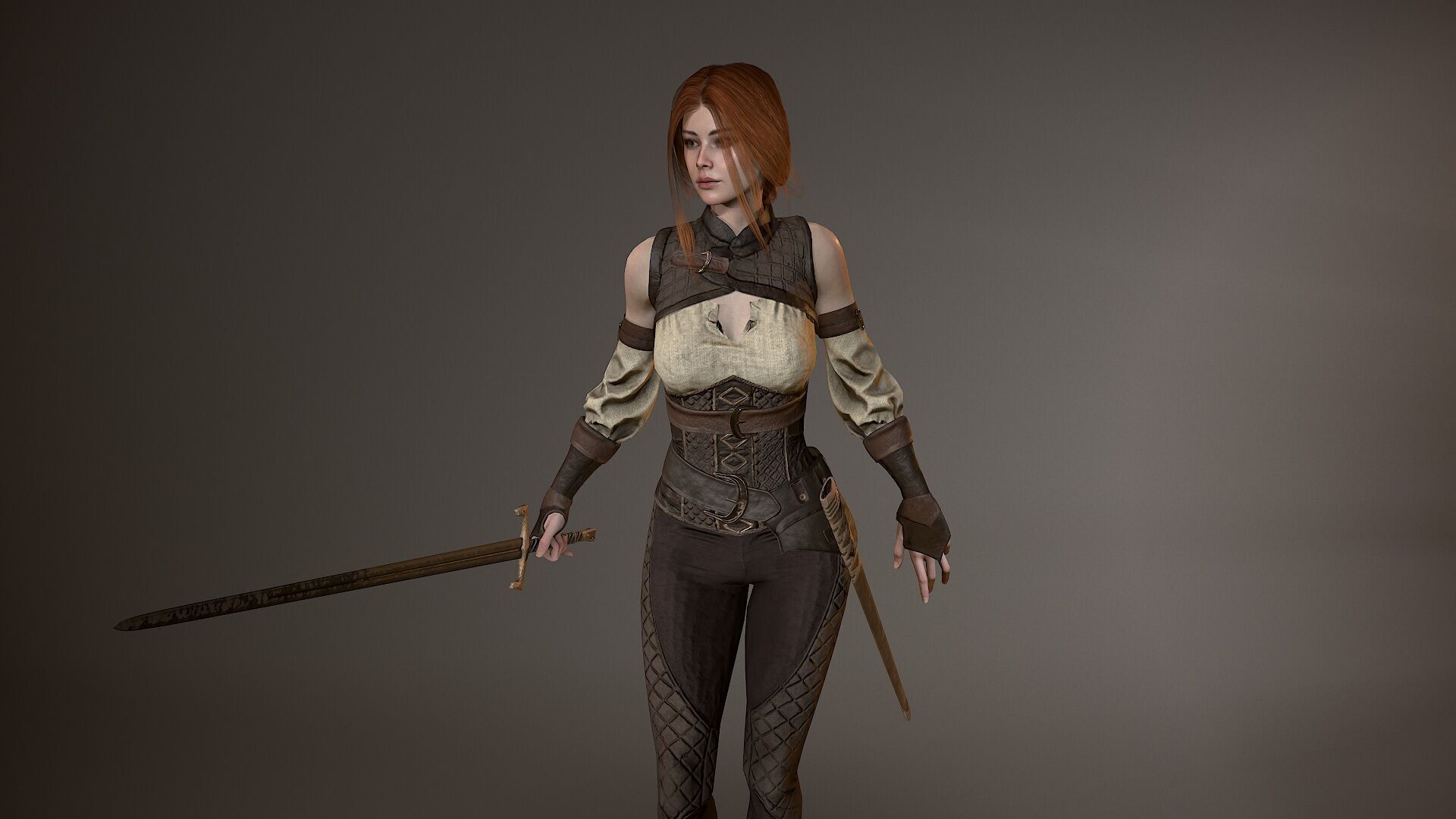 Warrior Lady Low-poly 3D model_5