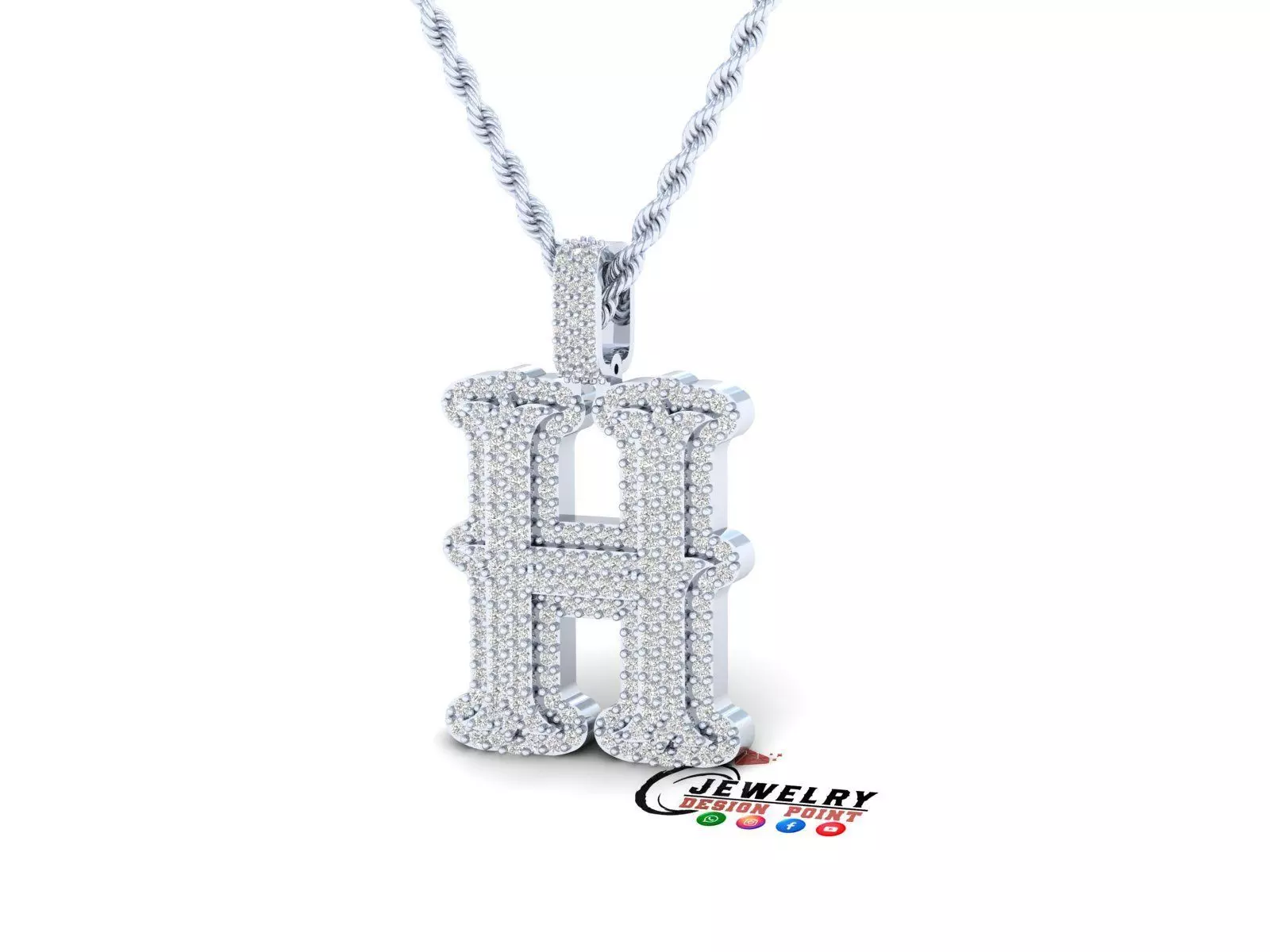 Custom Initial H Letter Diamond  A to Z Alphabet  Necklace 3D print model_0