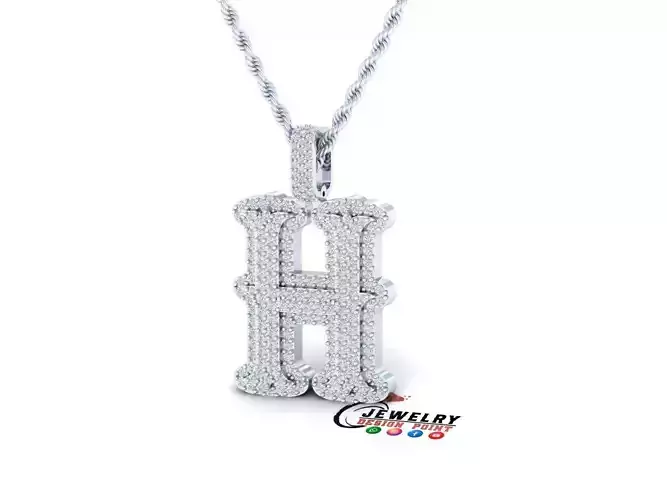 Custom Initial H Letter Diamond  A to Z Alphabet  Necklace