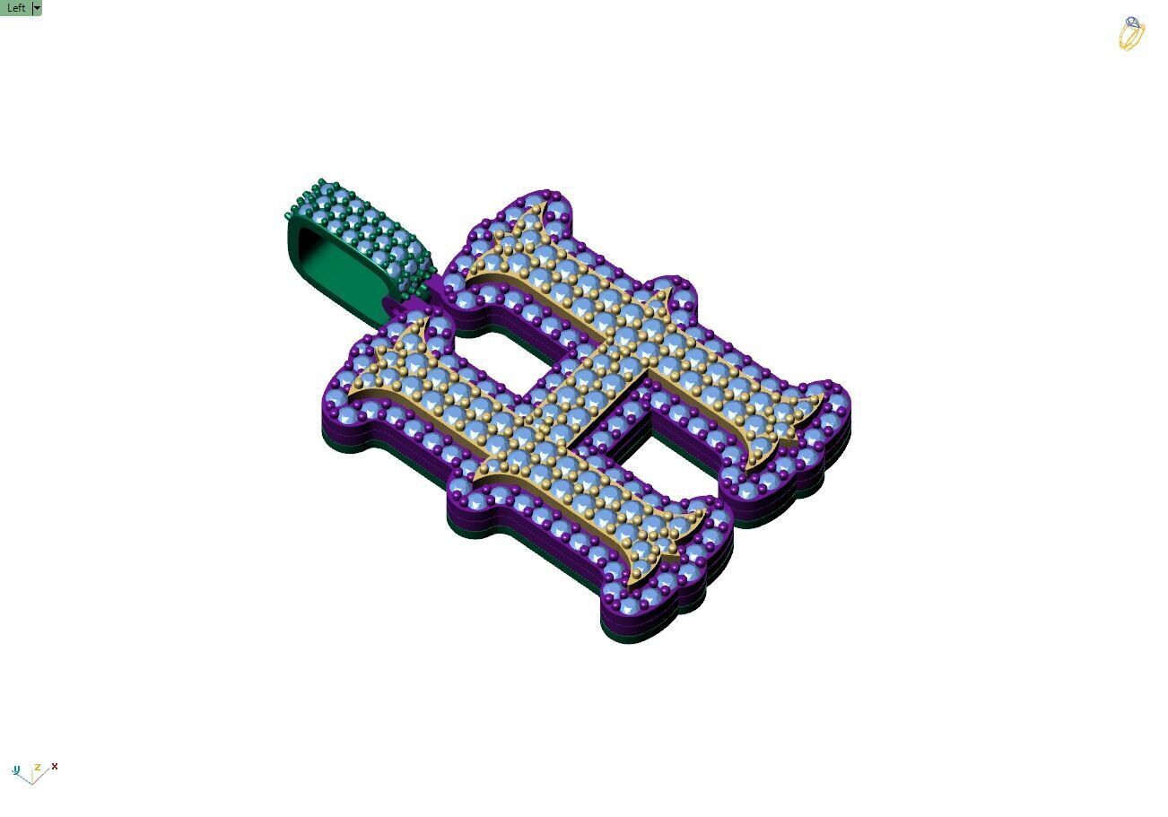 Custom Initial H Letter Diamond  A to Z Alphabet  Necklace 3D print model_8