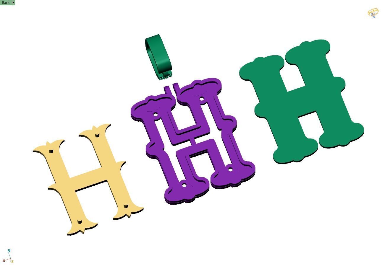 Custom Initial H Letter Diamond  A to Z Alphabet  Necklace 3D print model_13