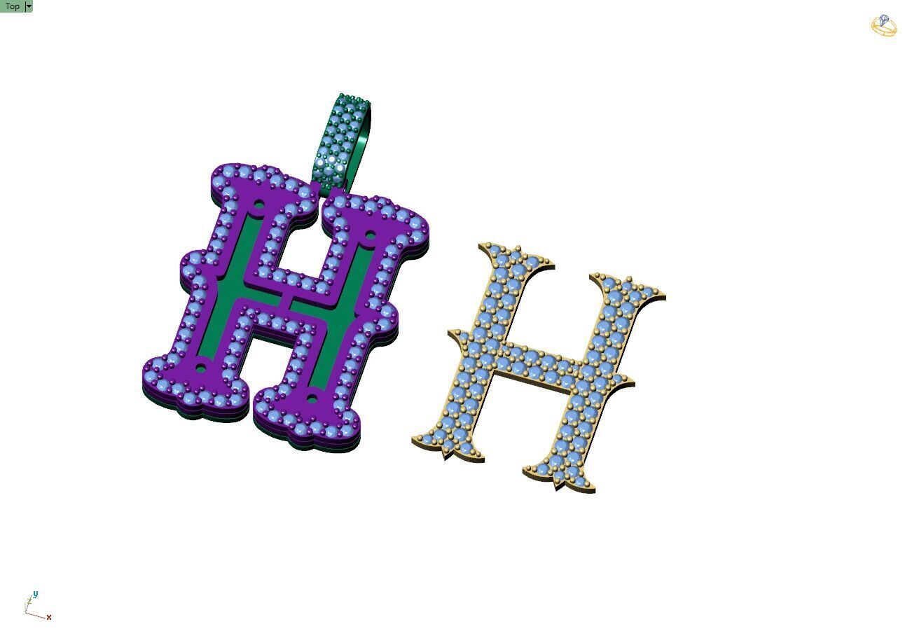Custom Initial H Letter Diamond  A to Z Alphabet  Necklace 3D print model_10