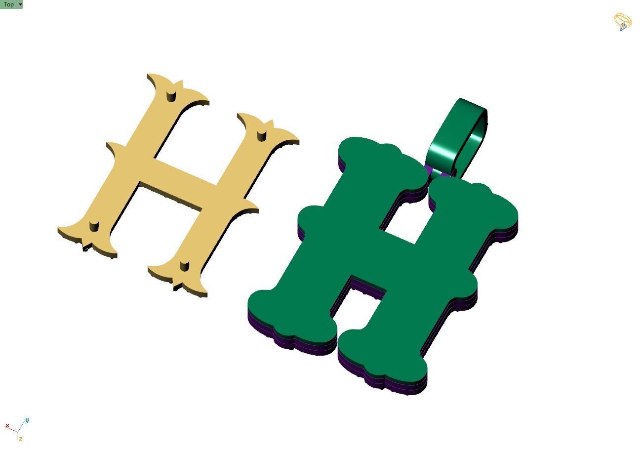 Custom Initial H Letter Diamond  A to Z Alphabet  Necklace 3D print model_11