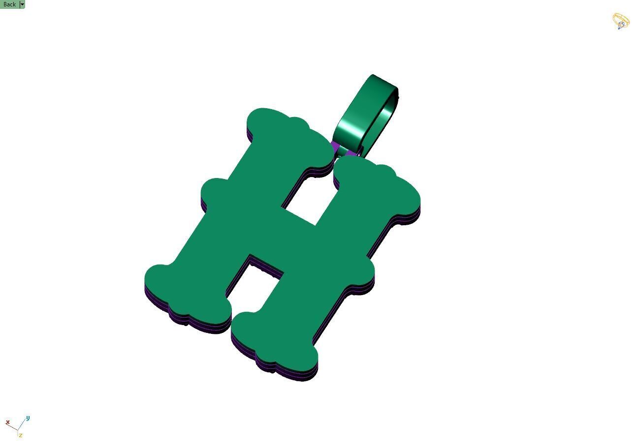 Custom Initial H Letter Diamond  A to Z Alphabet  Necklace 3D print model_9