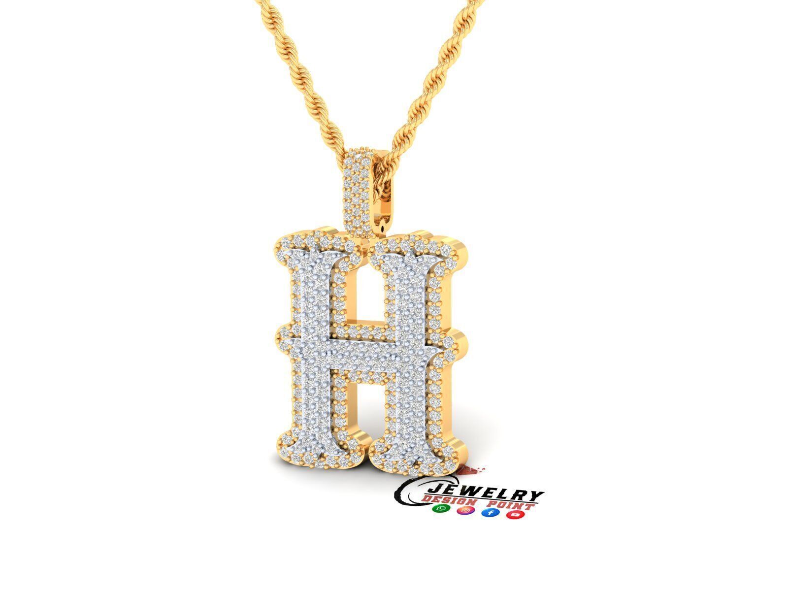 Custom Initial H Letter Diamond  A to Z Alphabet  Necklace 3D print model_2