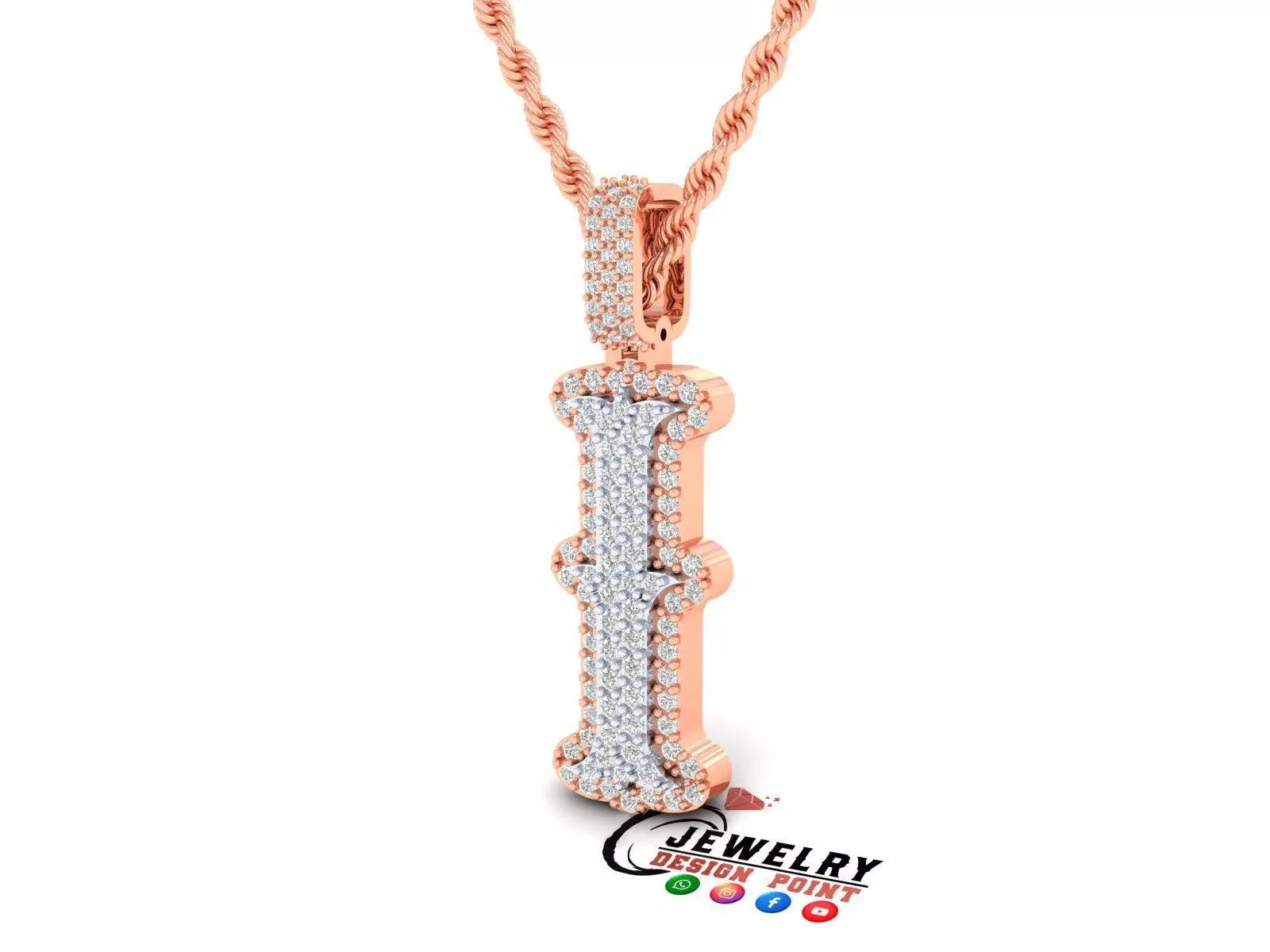 Custom Initial I Letter Diamond  A to Z Alphabet  Necklace 3D print model_0
