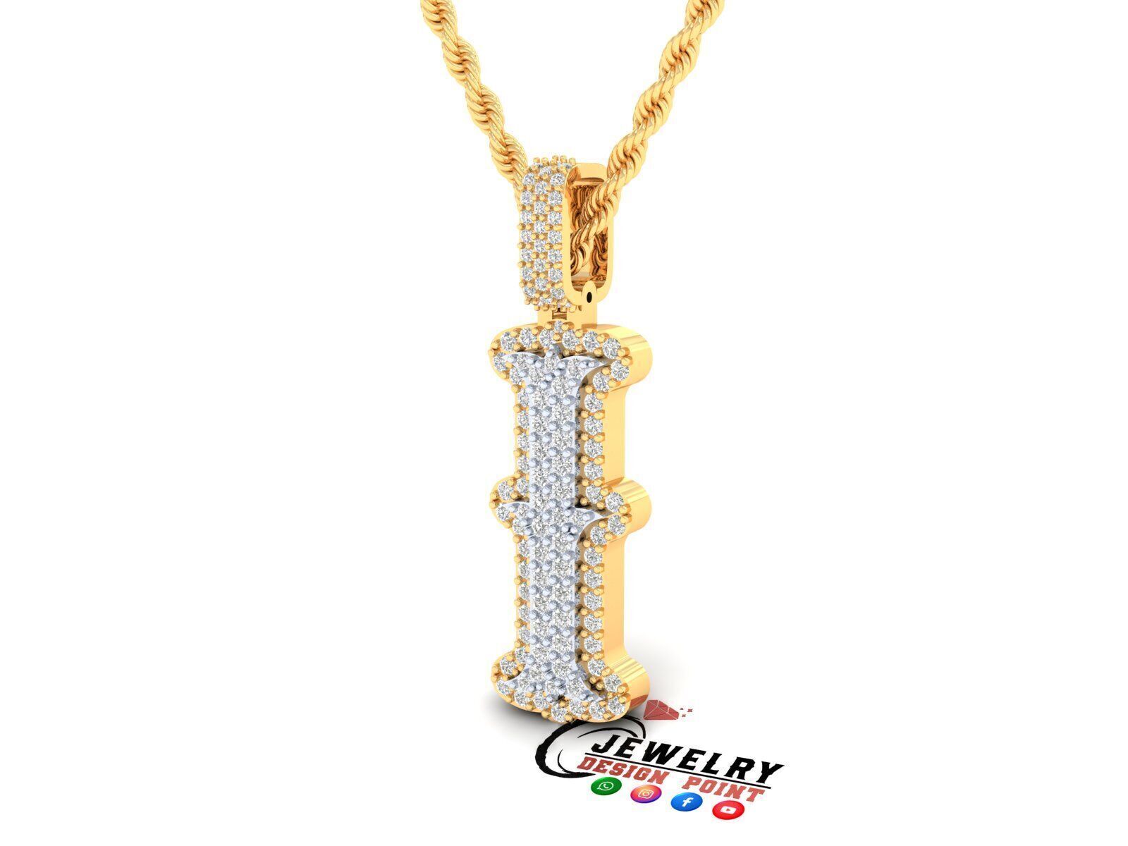 Custom Initial I Letter Diamond  A to Z Alphabet  Necklace 3D print model_2