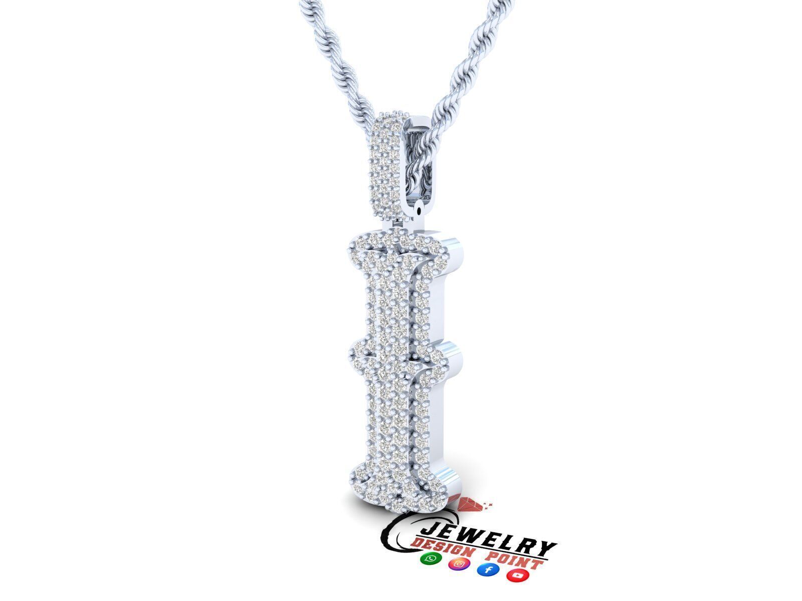 Custom Initial I Letter Diamond  A to Z Alphabet  Necklace 3D print model_3