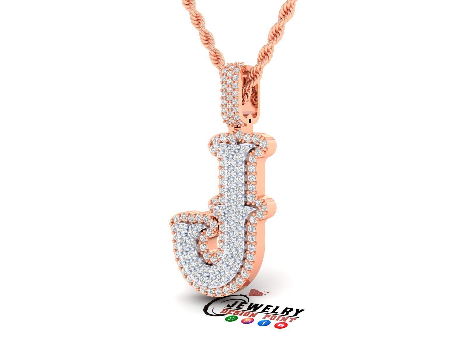 Custom Initial J Letter Diamond  A to Z Alphabet  Necklace 3D print model_2