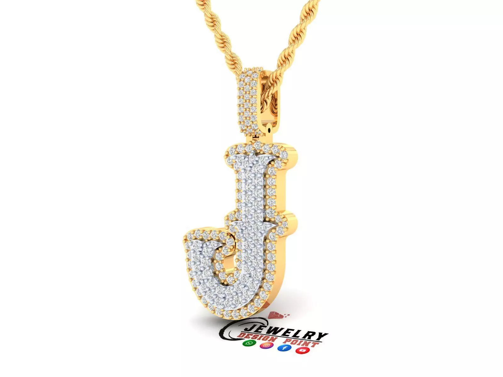 Custom Initial J Letter Diamond  A to Z Alphabet  Necklace 3D print model_0