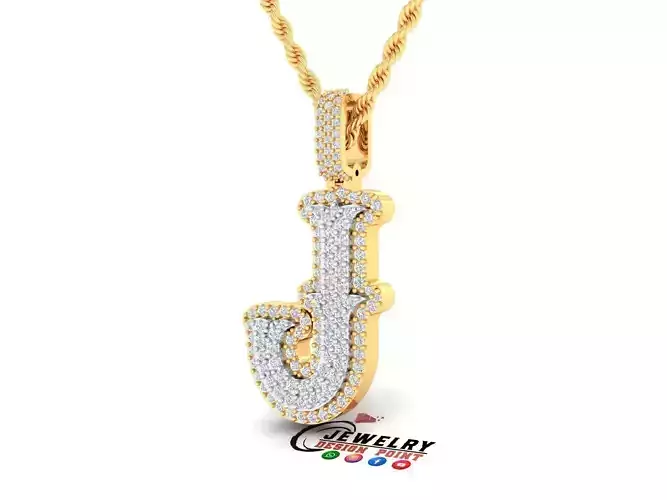 Custom Initial J Letter Diamond  A to Z Alphabet  Necklace