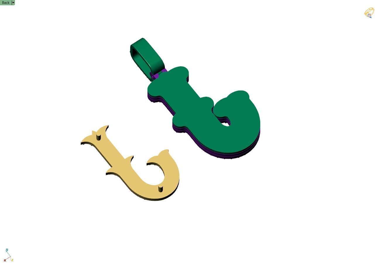 Custom Initial J Letter Diamond  A to Z Alphabet  Necklace 3D print model_11