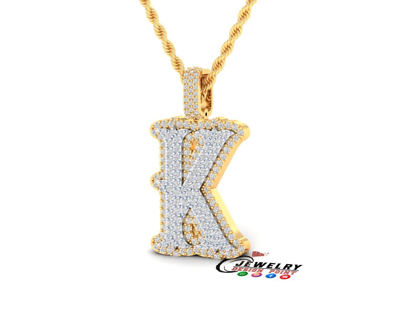 Custom Initial K Letter Diamond  A to Z Alphabet  Necklace 3D print model_2