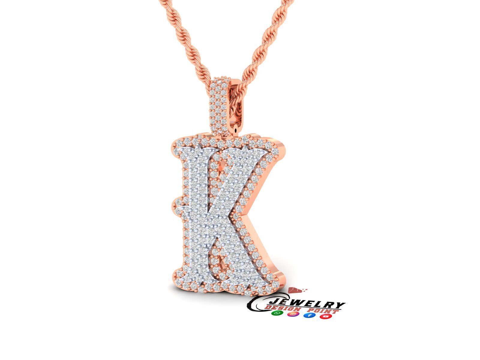 Custom Initial K Letter Diamond  A to Z Alphabet  Necklace 3D print model_3