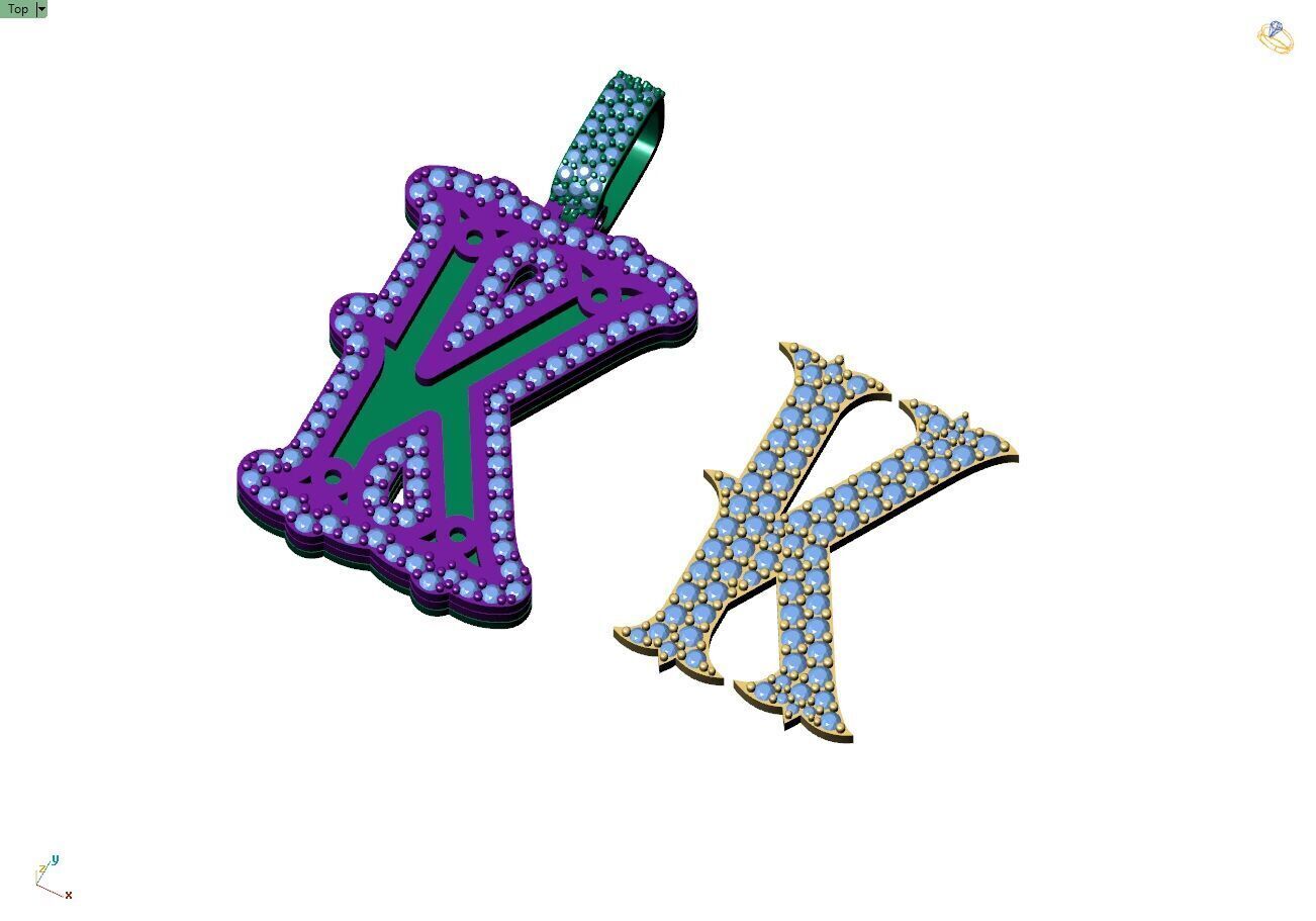 Custom Initial K Letter Diamond  A to Z Alphabet  Necklace 3D print model_10