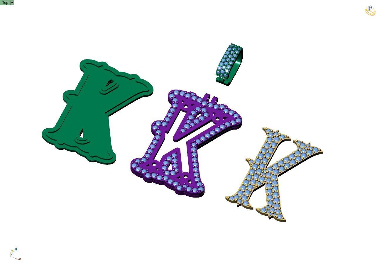 Custom Initial K Letter Diamond  A to Z Alphabet  Necklace 3D print model_12