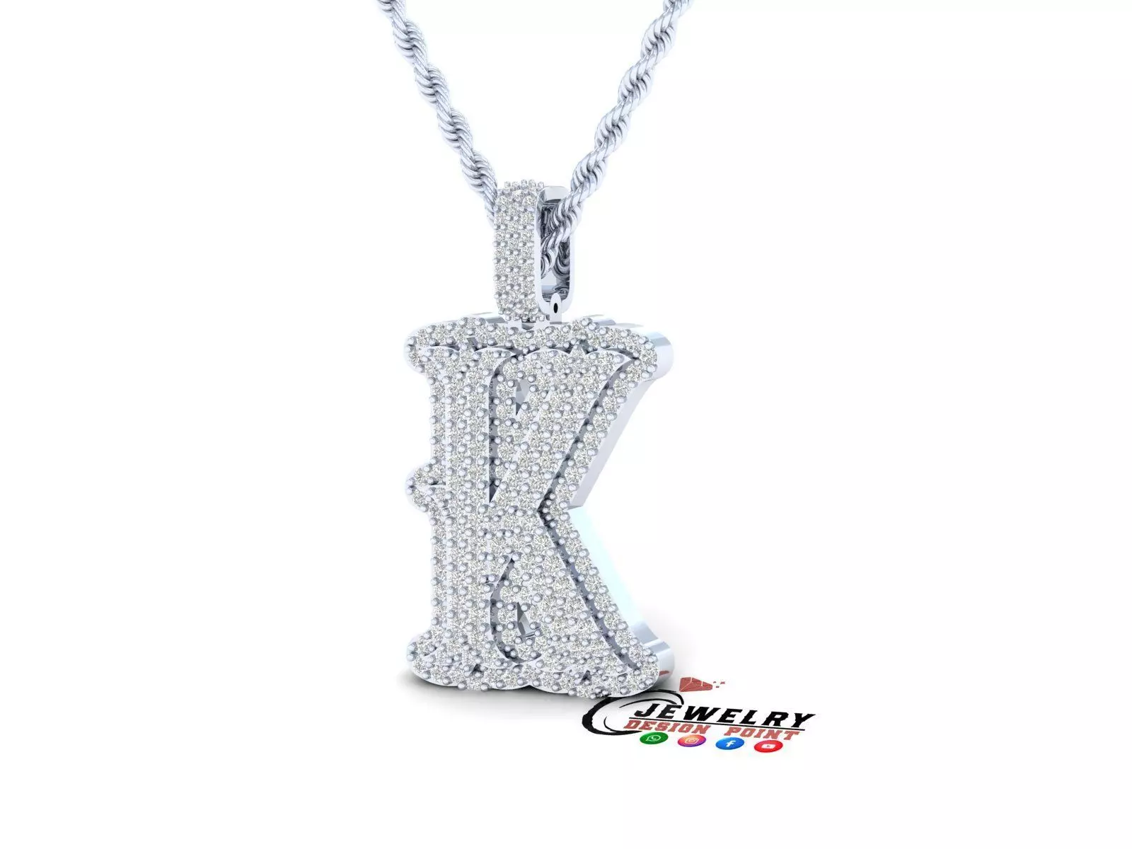 Custom Initial K Letter Diamond  A to Z Alphabet  Necklace 3D print model_0