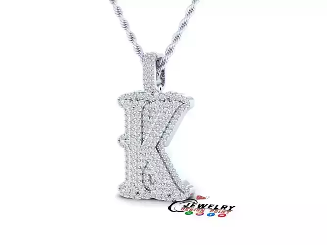 Custom Initial K Letter Diamond  A to Z Alphabet  Necklace 3D print model
