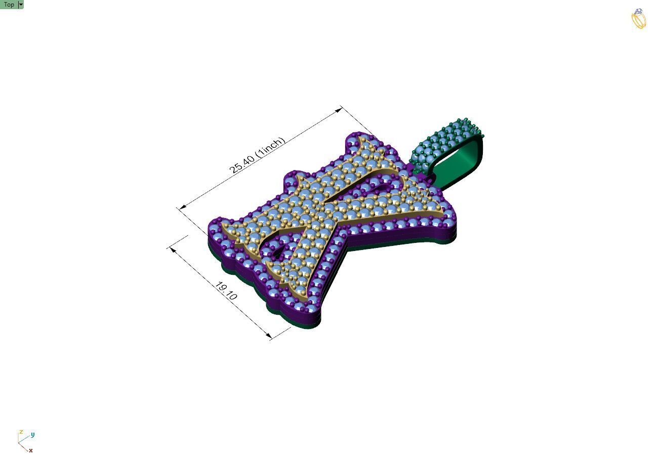 Custom Initial K Letter Diamond  A to Z Alphabet  Necklace 3D print model_4