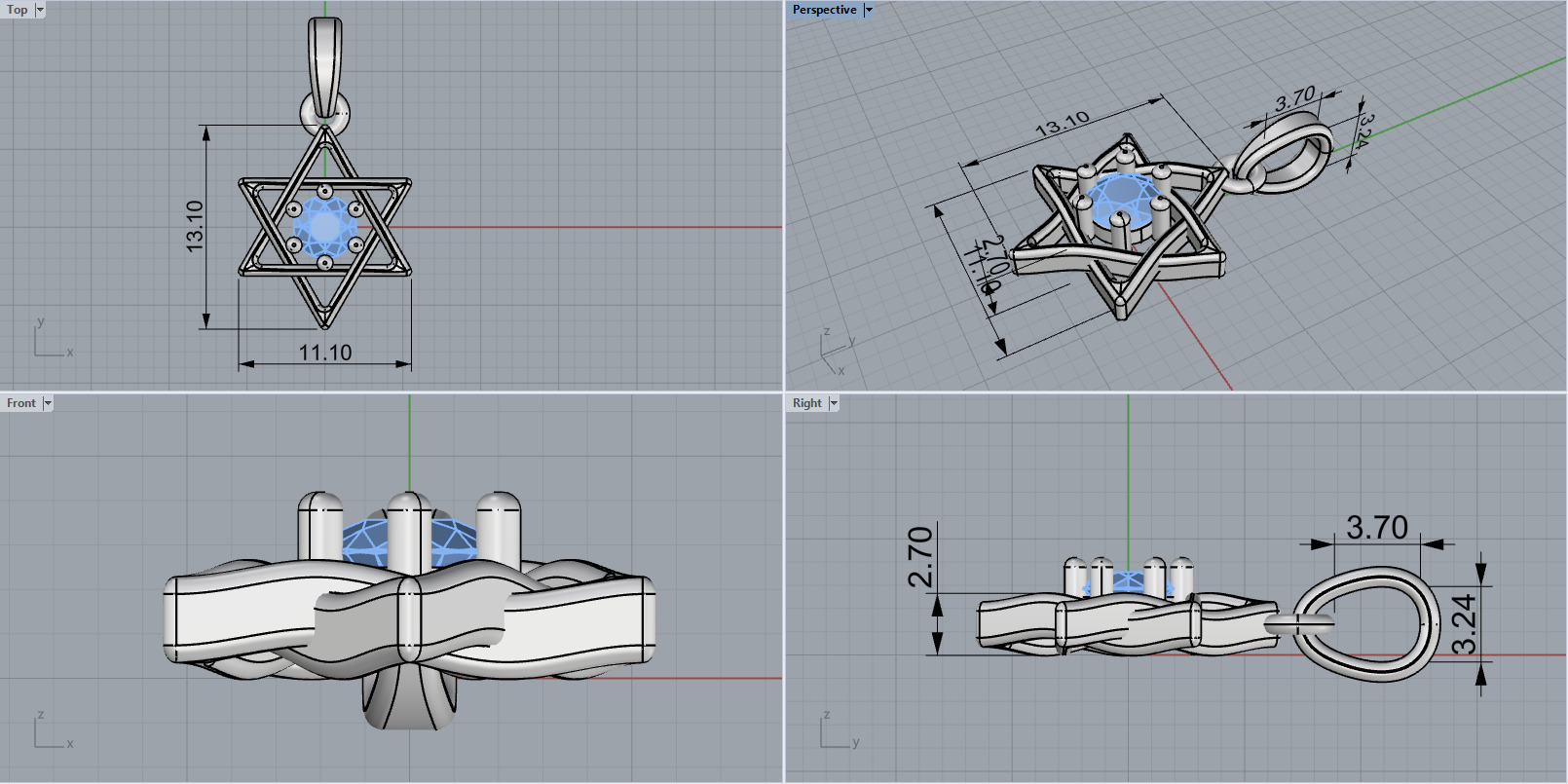 Star of david pendant model 1304 3D print model_3