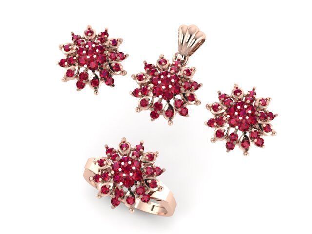 Ruby Gemstone Pendant Set For Women 3D print model_2