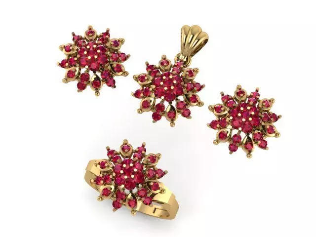 Ruby Gemstone Pendant Set For Women 3D print model_0