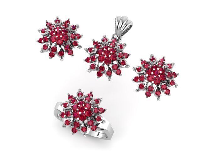 Ruby Gemstone Pendant Set For Women 3D print model_1