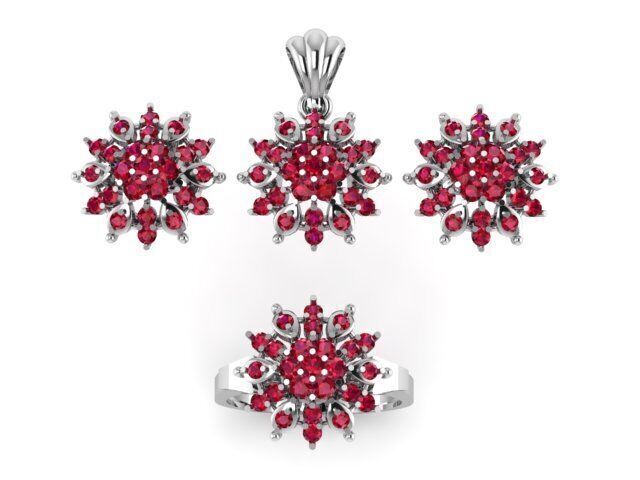 Ruby Gemstone Pendant Set For Women 3D print model_4