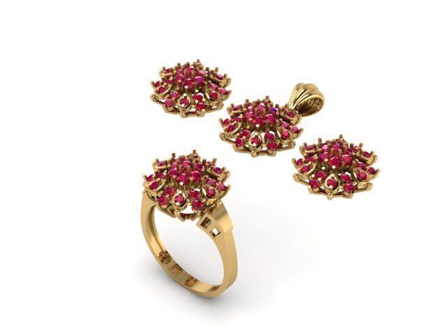 Ruby Gemstone Pendant Set For Women 3D print model_6