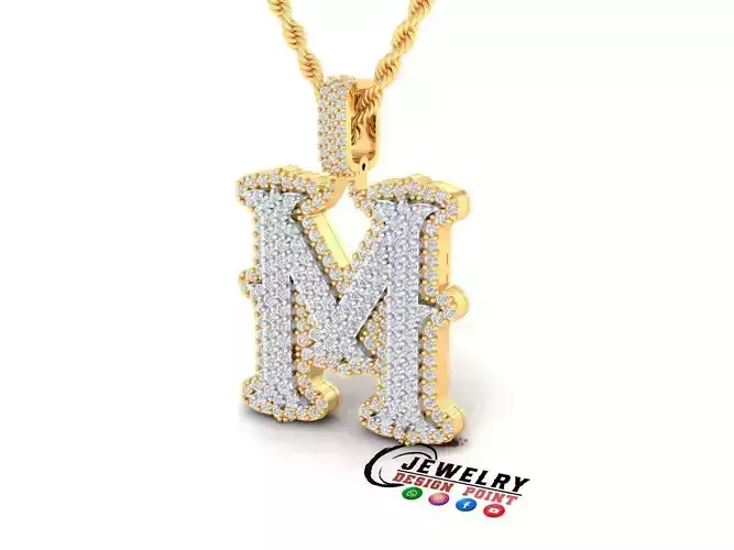 Custom Initial M Letter Diamond  A to Z Alphabet  Necklace 3D print model
