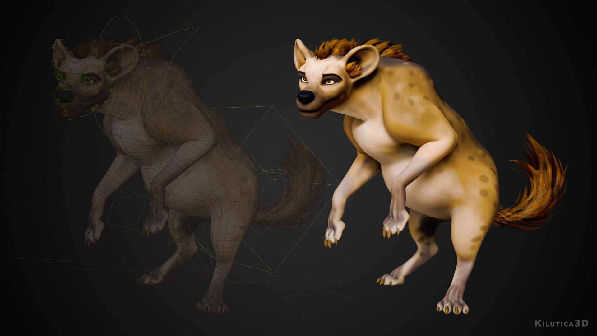 Cartoon-Realistic Spotted Hyena - Rigged for Blender Low-poly 3D model_7