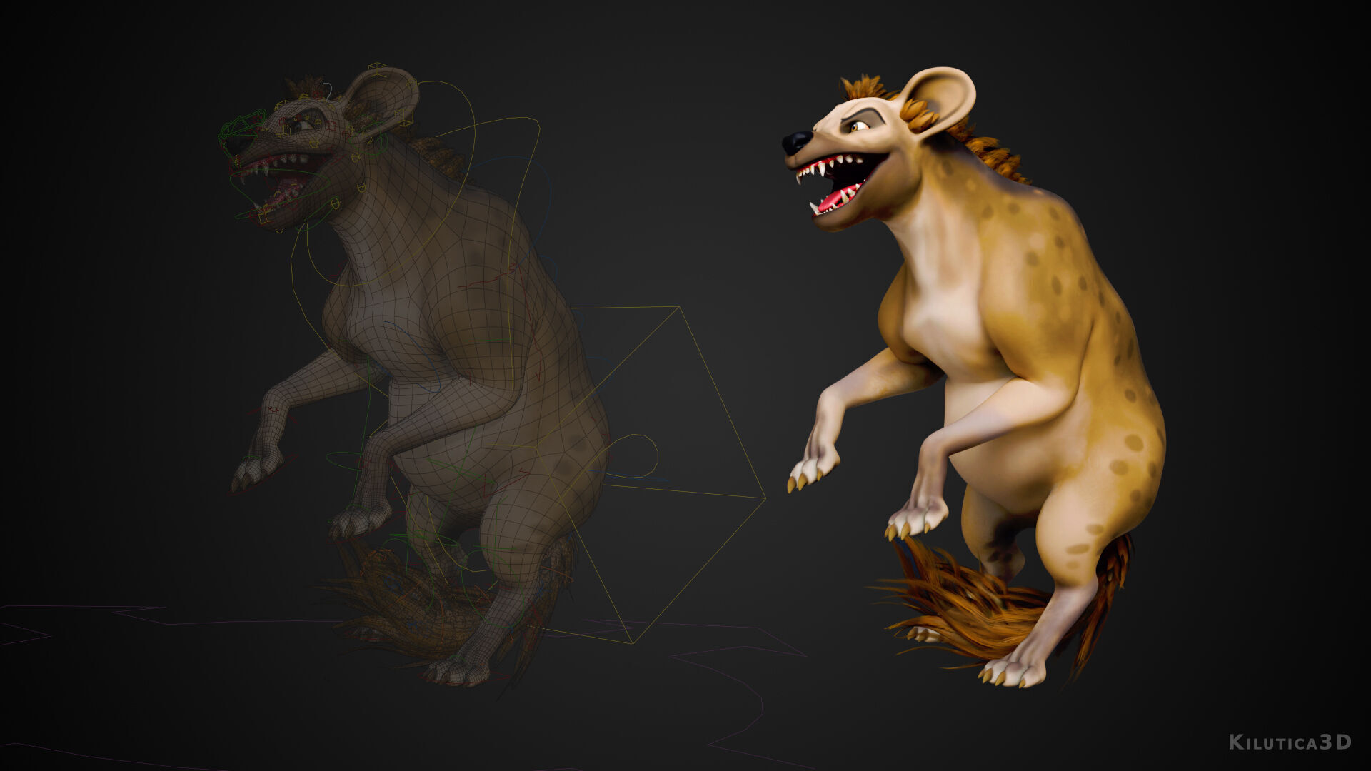 Cartoon-Realistic Spotted Hyena - Rigged for Blender Low-poly 3D model_3