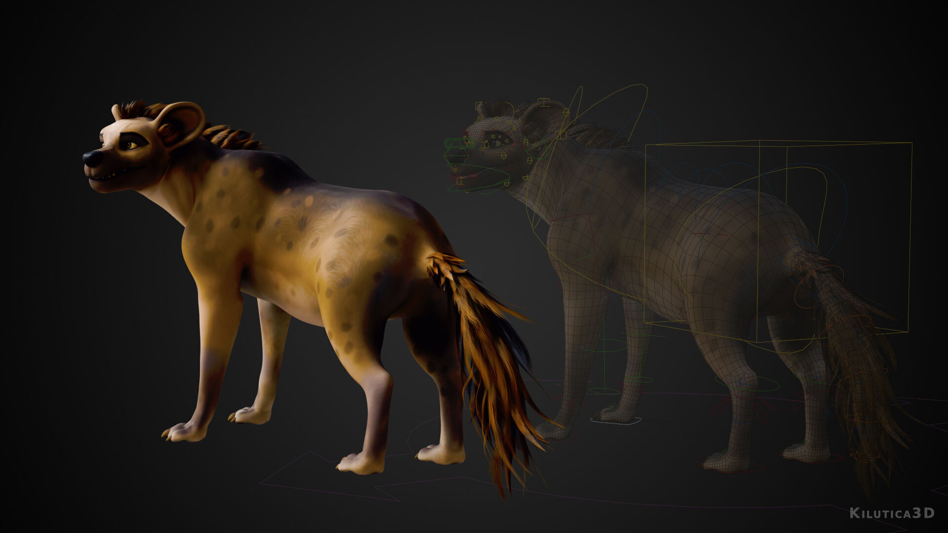 Cartoon-Realistic Spotted Hyena - Rigged for Blender Low-poly 3D model_6