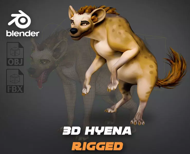 Cartoon-Realistic Spotted Hyena - Rigged for Blender Low-poly 3D model_0