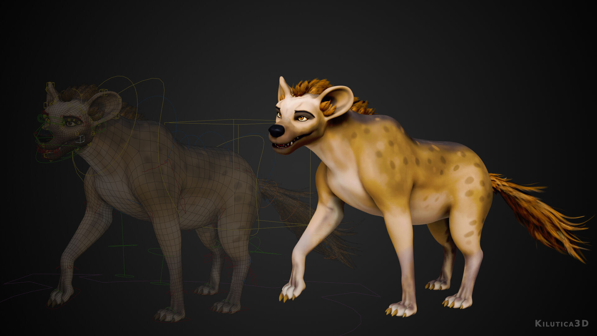 Cartoon-Realistic Spotted Hyena - Rigged for Blender Low-poly 3D model_4