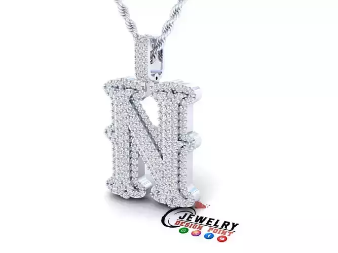 Custom Initial N Letter Diamond  A to Z Alphabet  Necklace 3D print model