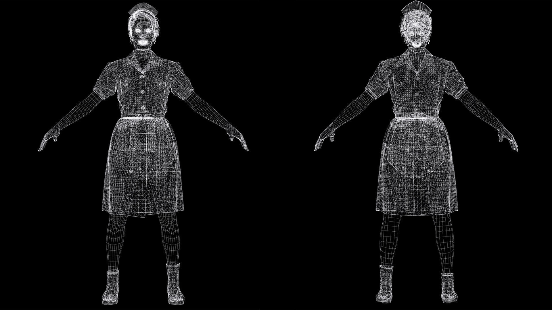 Nurse Character Game Ready Woman in Uniform Low-poly 3D model_15