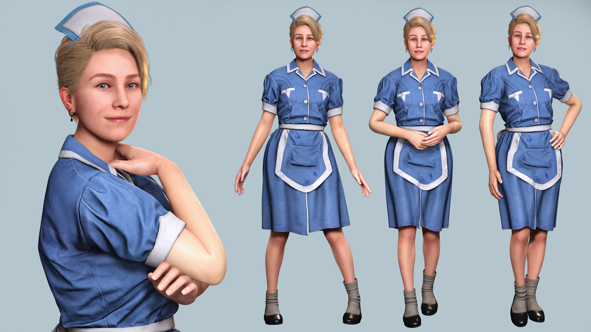 Nurse Character Game Ready Woman in Uniform Low-poly 3D model_6