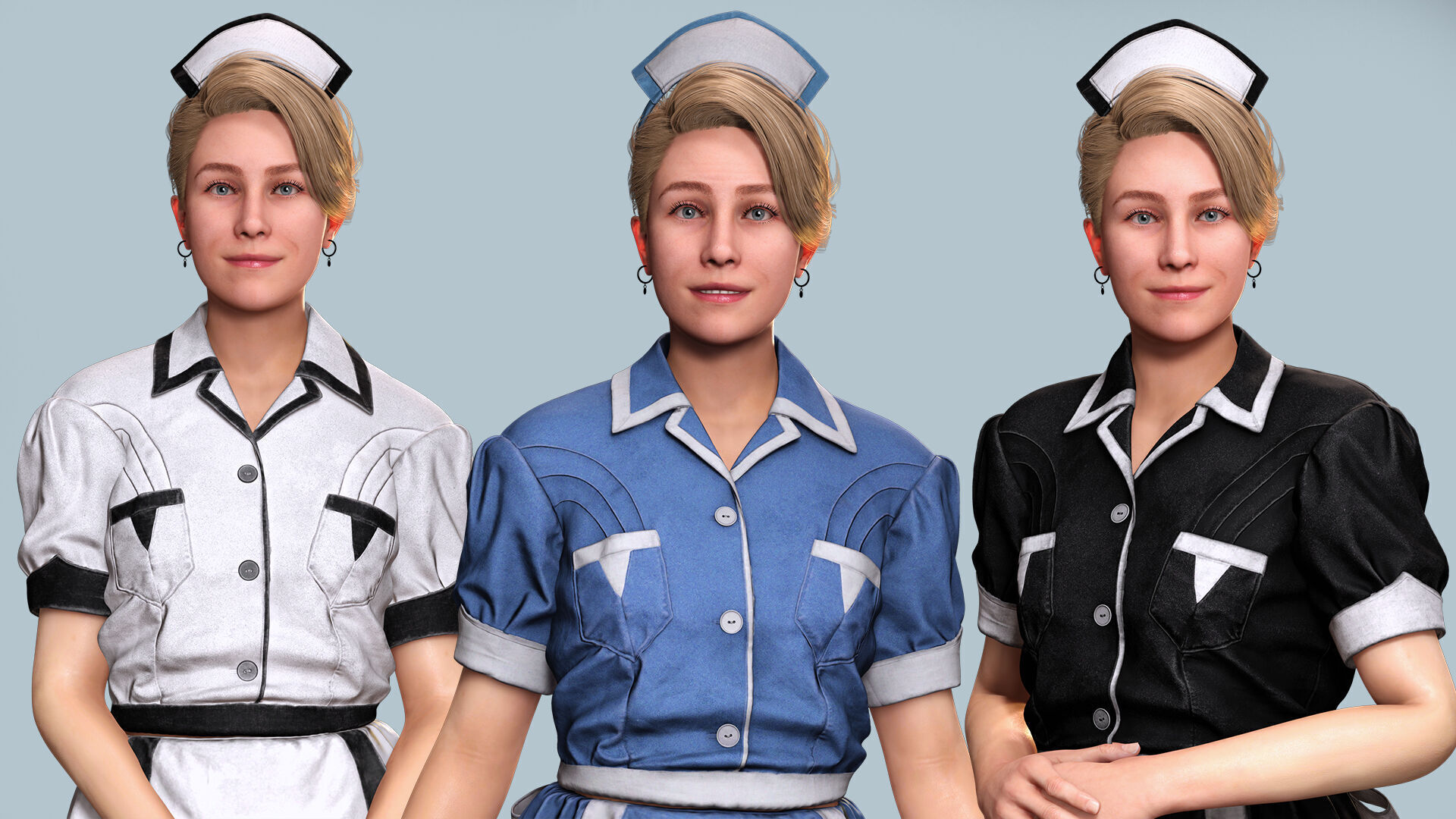 Nurse Character Game Ready Woman in Uniform Low-poly 3D model_4