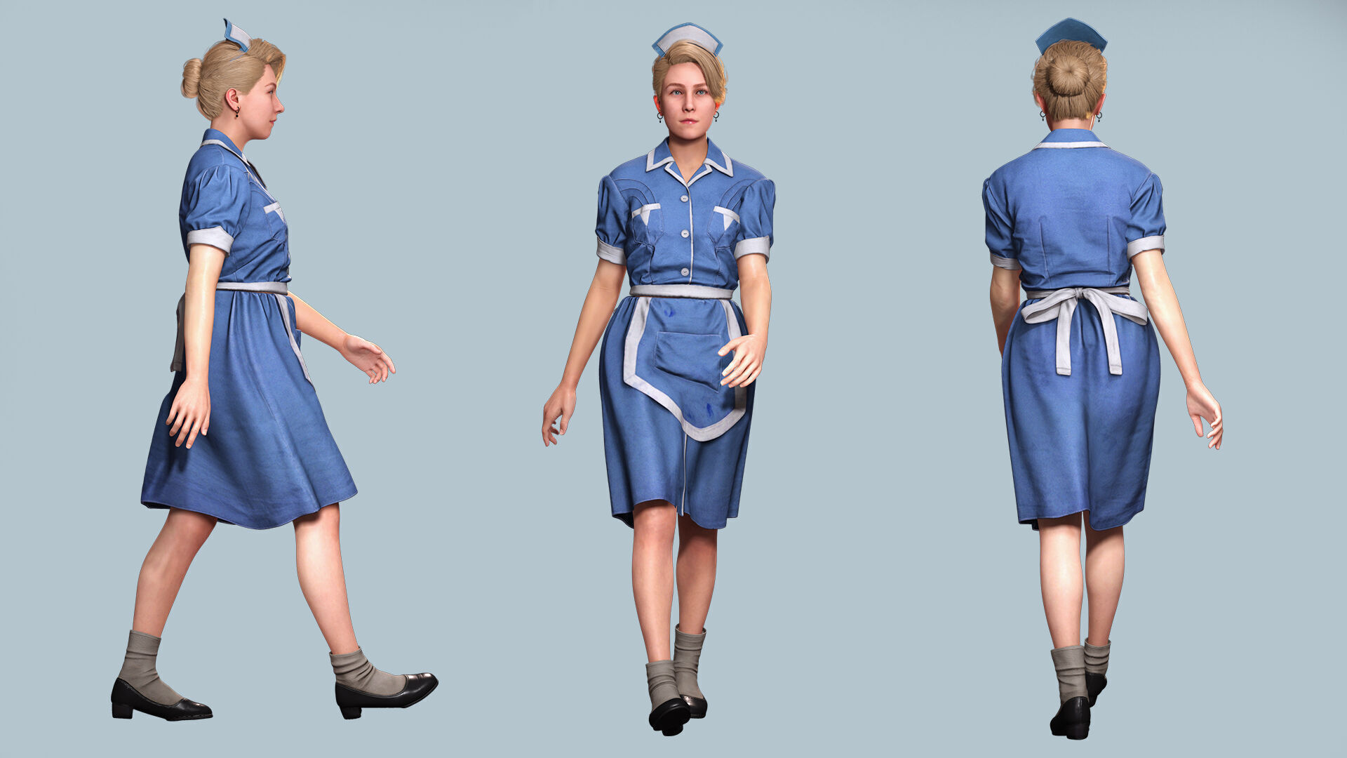 Nurse Character Game Ready Woman in Uniform Low-poly 3D model_8