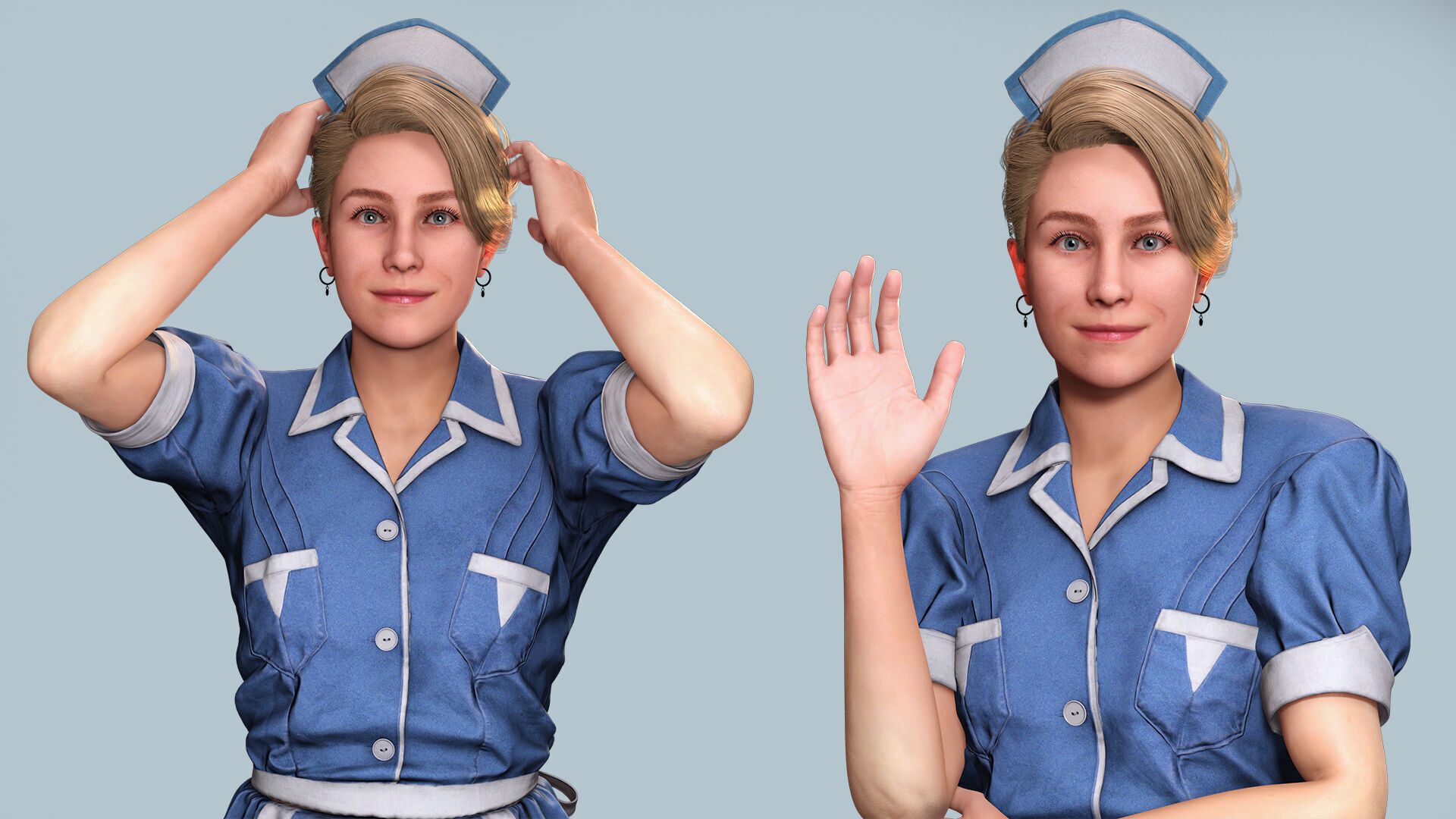 Nurse Character Game Ready Woman in Uniform Low-poly 3D model_7