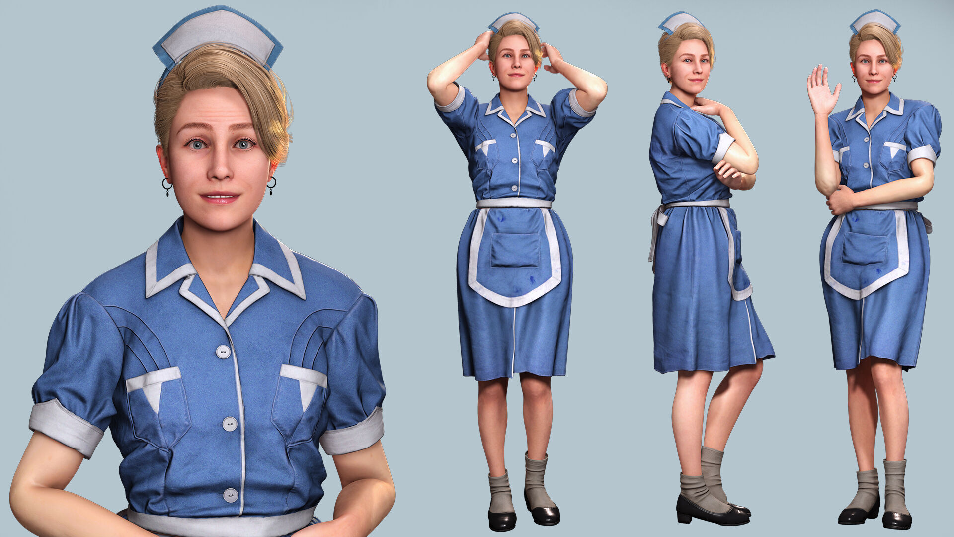 Nurse Character Game Ready Woman in Uniform Low-poly 3D model_5