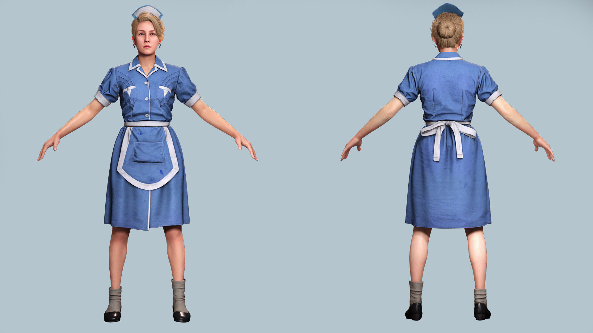 Nurse Character Game Ready Woman in Uniform Low-poly 3D model_2