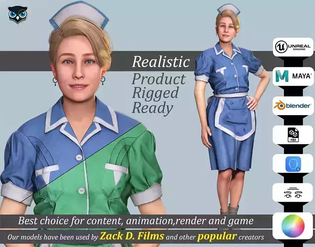Nurse Character Game Ready Woman in Uniform Low-poly 3D model