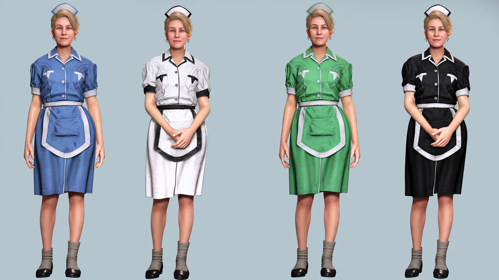 Nurse Character Game Ready Woman in Uniform Low-poly 3D model_3