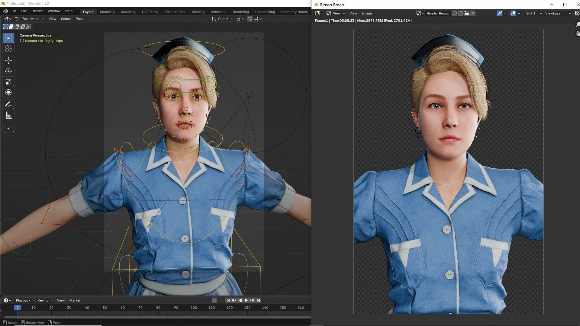 Nurse Character Game Ready Woman in Uniform Low-poly 3D model_18