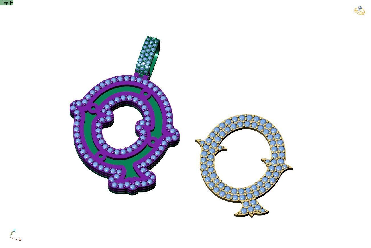 Custom Initial Q Letter Diamond  A to Z Alphabet  Necklace 3D print model_10