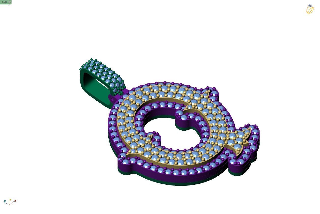 Custom Initial Q Letter Diamond  A to Z Alphabet  Necklace 3D print model_8