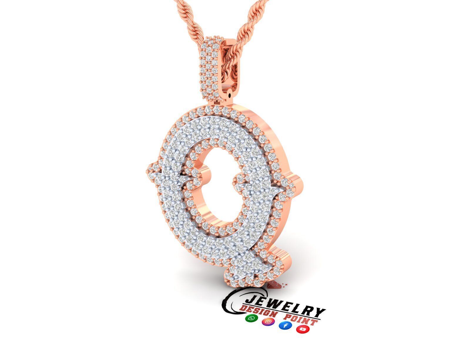 Custom Initial Q Letter Diamond  A to Z Alphabet  Necklace 3D print model_3